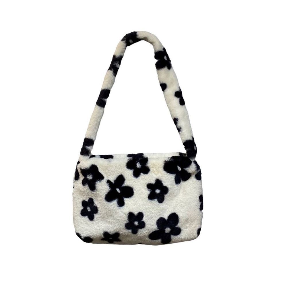 y2k fluffy floral shoulder bag